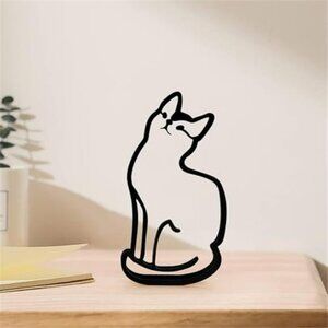 CatMinimalist Art Wall Sculpture, Abstract Metal Wire Geometric Line Drawing